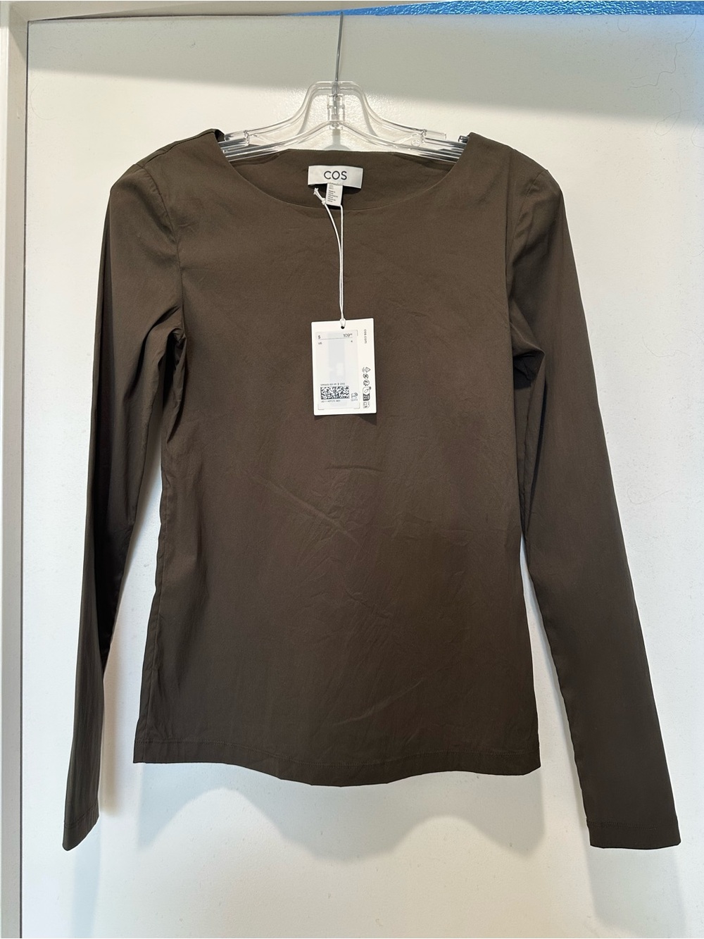 NWT COS Women's Long-Sleeve Crew Neck Top in Dark Olive Size 4